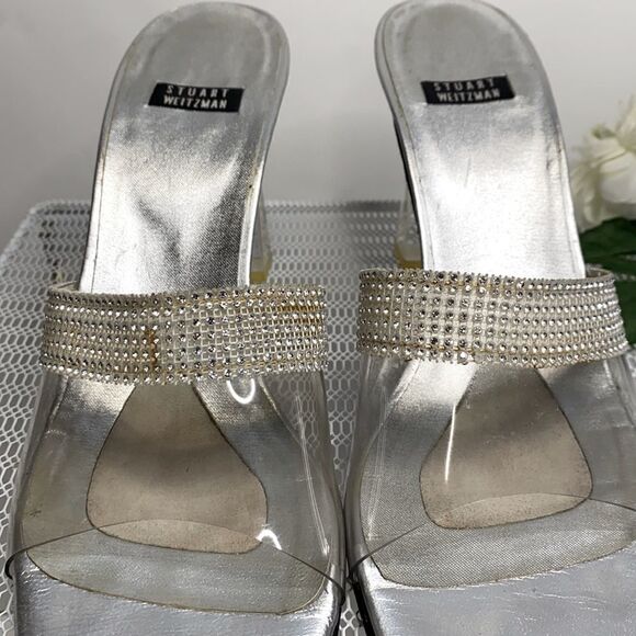 Stuart Weitzman SPELLBOUND Crystal Rhinestone Clear Sandals Lucite‎ Heel 7.5AA - Picture 7 of 15